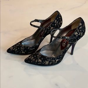 Dolce & Gabbana black lace heels with ankle strap